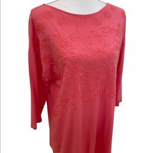 J jill embroidered modal cotton tunic 3/4 sleeve